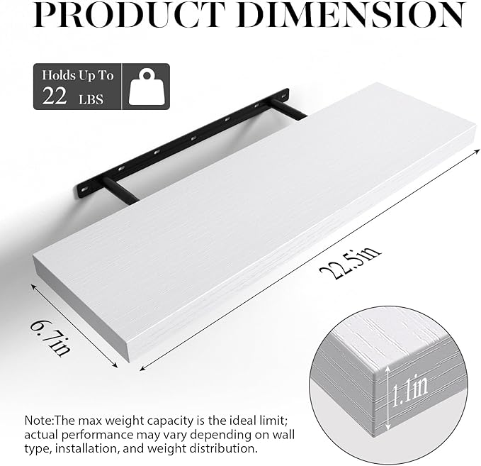 BAYKA Floating Shelves for Wall, 22.5 inches Wall Mounted Rustic Wood Shelves for Bathroom, Bedroom, Living Room, Floating Shelves for Books/Storage/Decor (White,Set of 3)-Ruum Studio Home