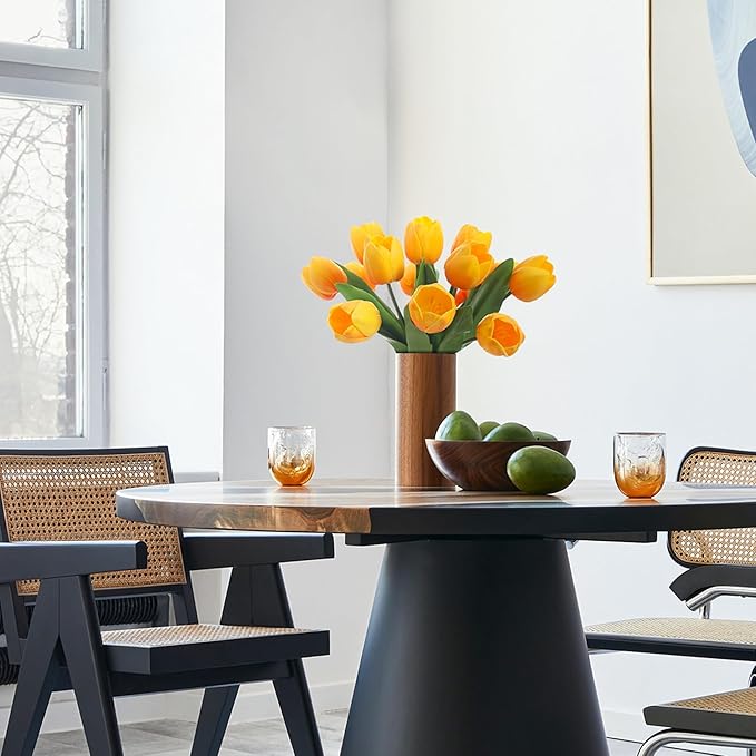 Orange Artificial Tulips, 2 Bundles 14Pcs, Fake Tulips Artificial Flowers, 2 x 2.4 Inch Large Flower Head Big Tulip, Easter Valentine's Day Mother's Day Home Decoration Flowers-Ruum Studio Home