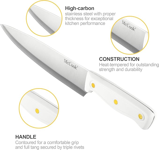 McCook® Knife Sets, White High Carbon Stainless Steel Kitchen Knife Sets with with Built-in Sharpener-Ruum Studio Home