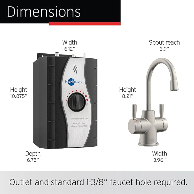 InSinkErator HOT250 Instant Hot and Cold Water Dispenser System, 2-Handle Drinking Water Faucet in Satin Nickel with 2/3-Gallon, Filter-Compatible, Stainless Steel Tank, HC250SN-SS-Ruum Studio Home
