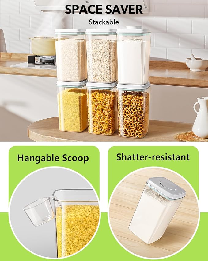 Ankou Airtight Food Storage Container with Pop Lid & 130ml Scoop, 4L/4.2qt *4 BPA-Free Cereal, Rice, Flour, Pasta & Snack Container, Stackable & Durable,Kitchen Pantry Organizer-Ruum Studio Home