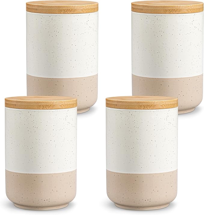 vancasso Sabine Ceramic Canister Set with Airtight Wood Lids - 4-Piece Small Kitchen Storage for Coffee, Sugar, Tea & Spices (18 oz Each) - Compact Countertop Jars-Ruum Studio Home