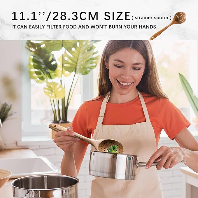 Wooden Spoons for Cooking, Nonstick Cooking Utensil Set with 7 Piece Acacia Wooden Spatulas and Spoons for Cooking, Terrific for Everyday Kitchen Tasks-Ruum Studio Home