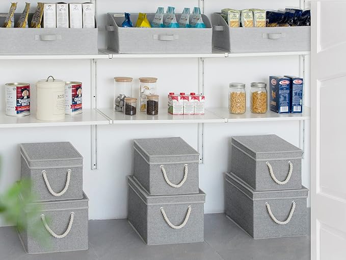 StorageWorks Large Storage Bins with Lids, Decorative Storage Boxes with Lid and Soft Rope Handles, Foldable Storage Baskets for Closet, Shelves, Stackable, Gray, 3-Pack-Ruum Studio Home