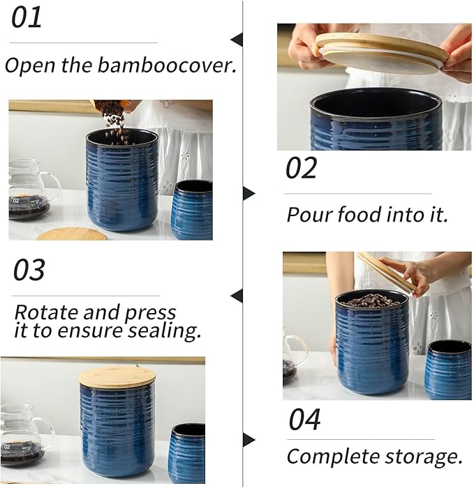 Hasense Ceramic Canister with Airtight Lid for Kitchen Counter, 80 Ounce Large Ceramic Food Storage Jar with Seal Ring for Serving Flour, Grain, Cereal, Pasta, Coffee, Sugar, Tea and Spice, Blue-Ruum Studio Home