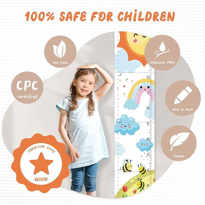 Personalized Name Growth Chart for Wall, Sun Rainbow Height Chart for Kids, No-Drill Growth Chart for Wall, Perfect as Kids Room Decor & Thoughtful Birthday Gift for Boys and Girls-Ruum Studio Home
