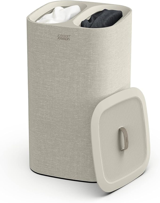 Joseph Joseph Tota 60 liter/15.8 gallon Laundry Hamper Separation Basket with lid, 2 Removable Washing Bags with Handles- Ecru-Ruum Studio Home