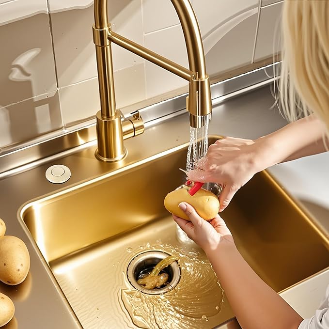 VEVOR Garbage Disposal Air Switch Kit, 2.5" Sink Top Air Switch for Food Waste Disposal, Brushed Gold Stainless Steel ON/OFF Air Button for Waste Disposer - Suitable for Stainless Steel Countertops-Ruum Studio Home