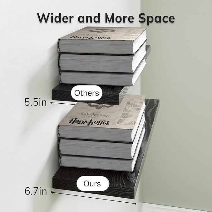 BAYKA Floating Shelves for Wall, Wall Mounted Rustic Wood Shelves for Bathroom, Bedroom, Living Room, Kitchen, Hanging Shelf for Books/Storage/Room Decor with 22lbs Capacity (Black, Set of 3, 15.7in)-Ruum Studio Home