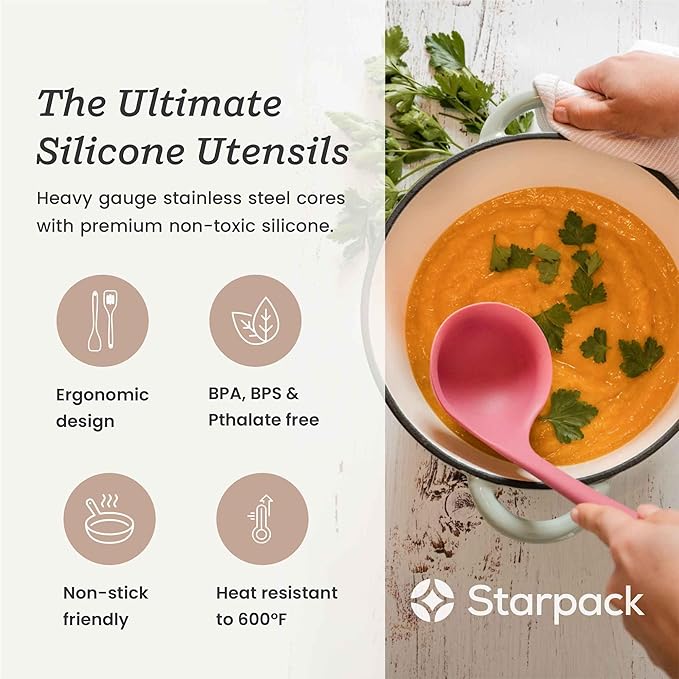 Starpack 'Like a Boss' XL Premium Silicone Cooking Utensils Set (6 Pcs) - Heat Resistant Kitchen Utensils 600°F - Non-Stick Silicone Utensil Set - Large Kitchen Utensils Set for Cooking & Serving-Ruum Studio Home