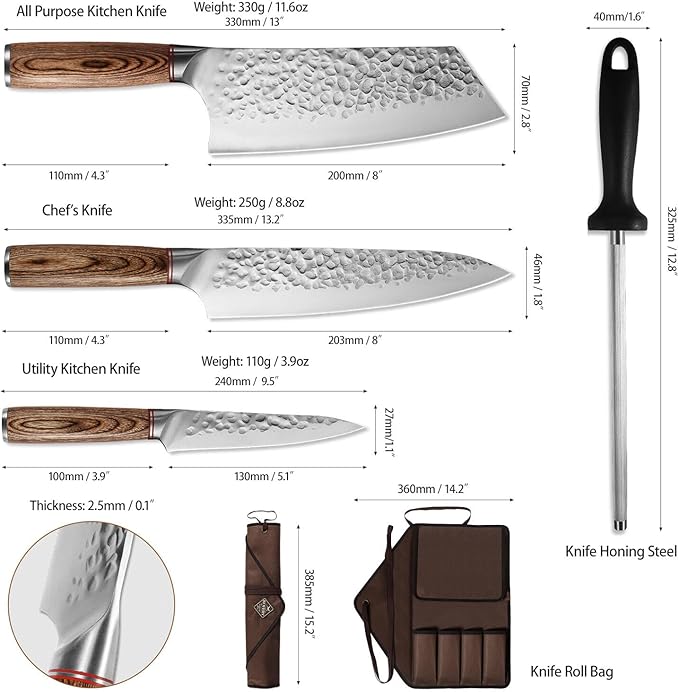 KOFERY 5PCS Chef and BBQ Knife Set with Roll Bag, High Carbon Stainless Steel Knives for Precise Cooking, Outdoor Meat Cutting(Include Sharpening Steel)-Ruum Studio Home