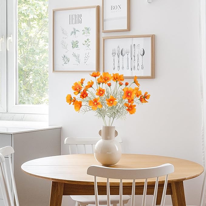 IPOPU Orange Silk Flowers Artificial Daisies 5PCS Cosmos Artificial Flowers Fake Wildflowers Daisy Flowers with Stems for Home Decor Indoor Floral Arrangements Centerpiece (Orange)-Ruum Studio Home