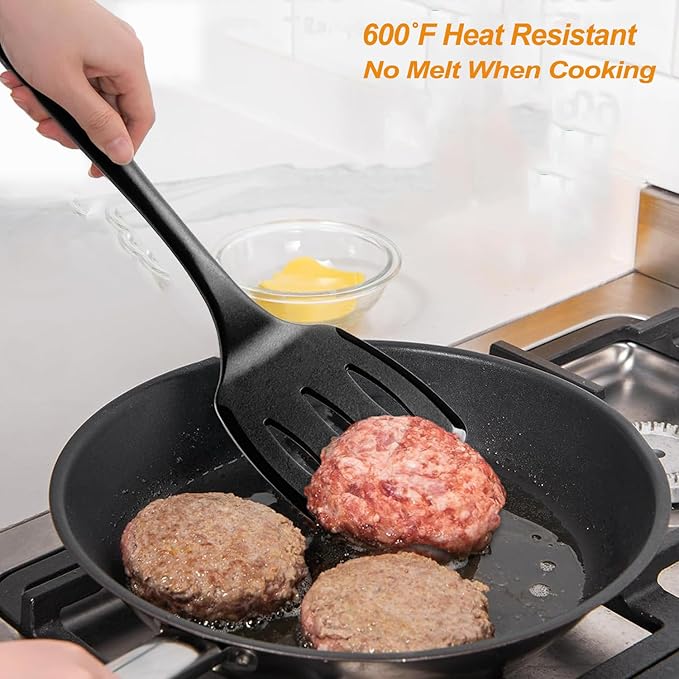 Silicone Cooking Utensils Set, Heat Resistant and large Non Stick Spatulas & Spoons for Kitchen, Ideal BPA Free Kitchen Turners for Frying, Mixing,Serving,Draining,Turning-Ruum Studio Home