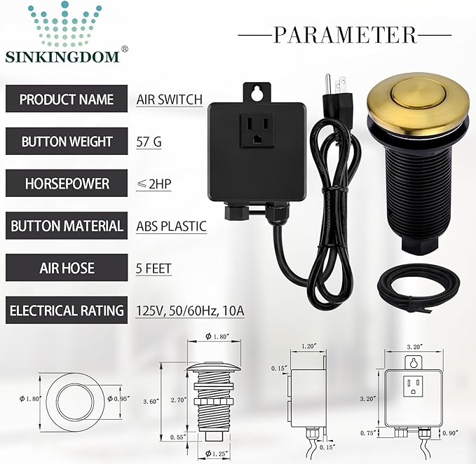 Garbage Disposal SinkTop Air Switch Kit with Long Button,Brass Made Cover,Champagne Bronze-Ruum Studio Home