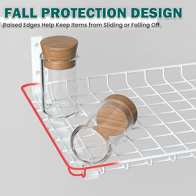 EVERHANGER Garage Wall Shelves 12x18 Inch, Wall Mounted Storage Shelf, Metal Shelf Rack, Heavy-Duty Shelf Organizer 2 Pack, White-Ruum Studio Home