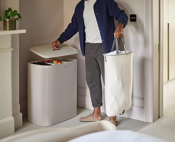 Joseph Joseph Tota Trio 90 liter/23.8 gallon Laundry Hamper Separation Basket with lid, 3 Removable Washing Bags with Handles- Ecru-Ruum Studio Home