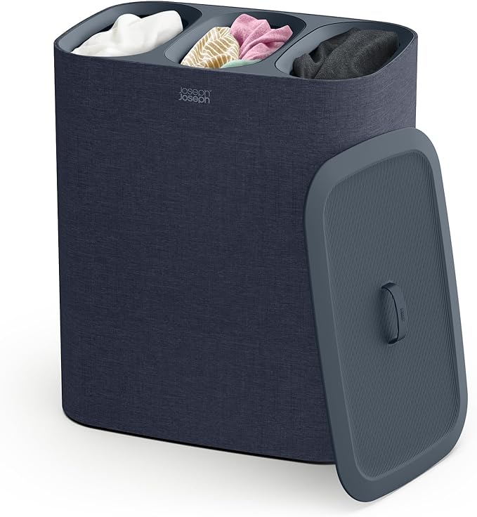 Joseph Joseph Tota Trio 90 liter/23.8 gallon Laundry Hamper Separation Basket with lid, 3 Removable Washing Bags with Handles- Black-Ruum Studio Home