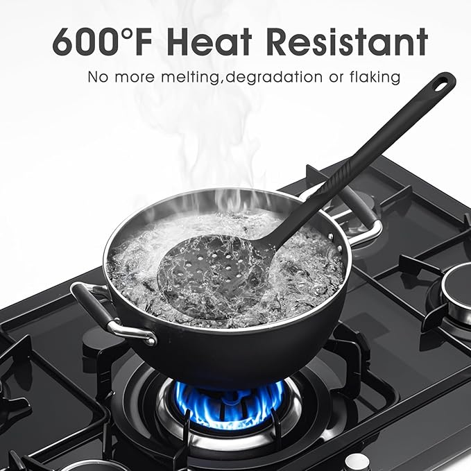 Silicone Cooking Utensils Set - 600°F Heat Resistant, Nonstick Kitchen Utensil Set with Spatulas, Spoons, Whisk, Tongs, BPA Free, Dishwasher Safe, Black-Ruum Studio Home