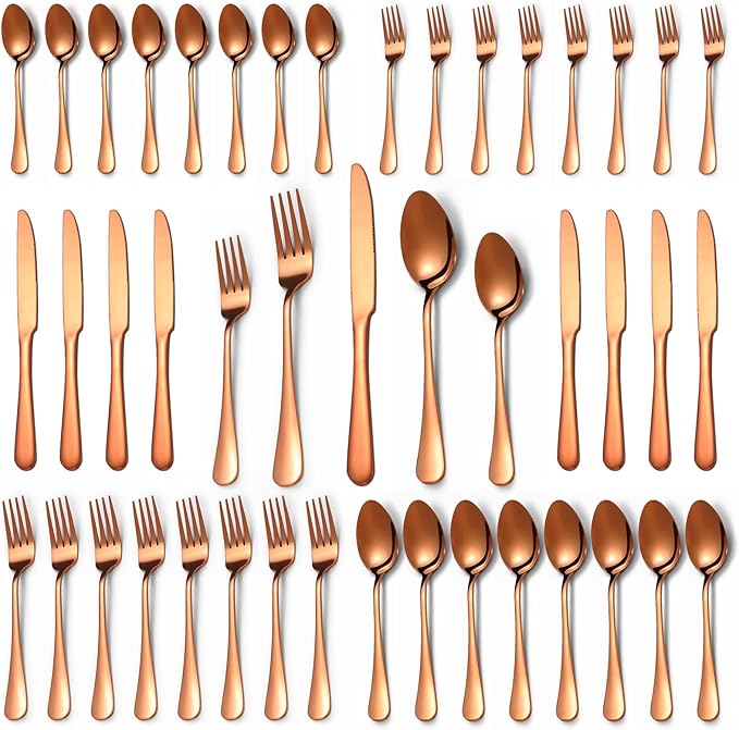 40 Pcs Rose Gold Silverware Set for 8, Food Grade Stainless Steel Flatware Set, Eating Utensils Sets Include Fork/Knife/Spoon,Home Kitchen Tableware Set, Reusable Cutlery Set, Dishwasher Safe-Ruum Studio Home