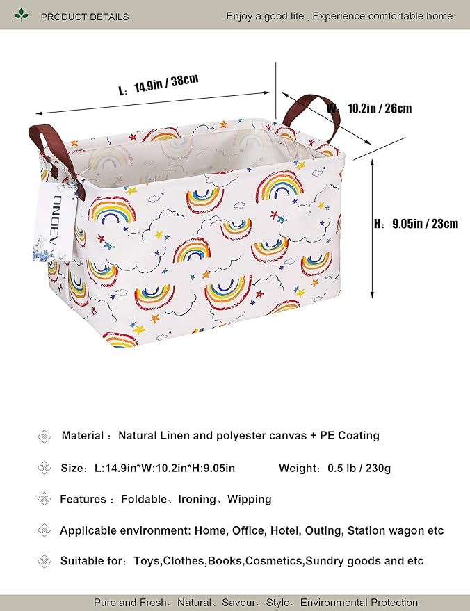 Rectangular Folding Laundry Basket, waterproof Canvas Basket,gift basket,Suitable for children's room,Office,Clothes,Toys Storage (rainbow)-Ruum Studio Home