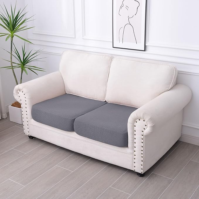 hyha Waterproof Couch Cushion Covers for Pets, Non Slip Sofa Seat Cover for Dogs Washable, Soft Thick Stretch Jacquard Fabric, Sofa Slipcovers with Elastic Bottom (2 Pieces, Middle Grey)-Ruum Studio Home