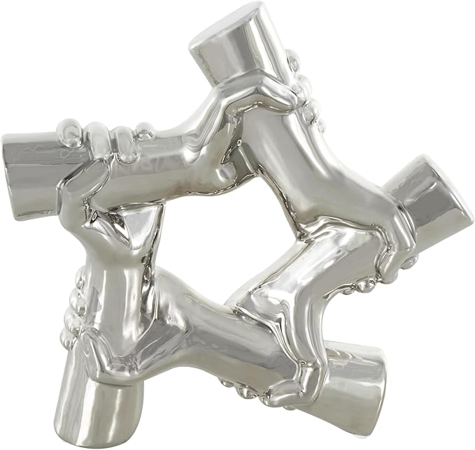 Deco 79 Ceramic Hands Decorative Sculpture Gripping Home Decor Statue, Accent Figurine 13" x 4" x 13", Silver-Ruum Studio Home