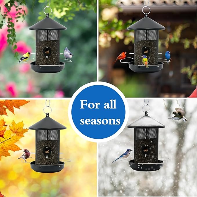 Large Bird Feeders for Outside: 12.6inch Metal for Outdoors Hanging with Black for Garden Yard Outside Decor Cardinal Finch -Ruum Studio Home