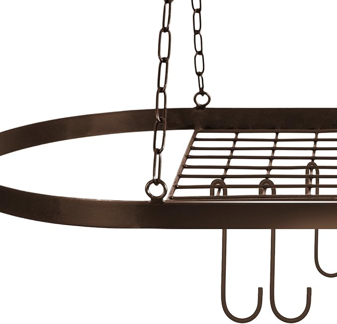 Sorbus Pot and Pan Rack for Ceiling 31" with 10 S Hooks — Decorative Oval Mounted Storage Rack — Multi-Purpose Organizer Great for Home, Restaurant, Kitchen Cookware, Utensils, Books, (Bronze)-Ruum Studio Home