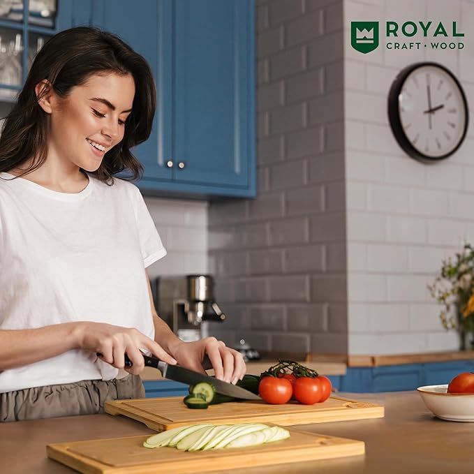 Chopping Board Set of 2 - Wooden Cutting Boards for Kitchen Meal Prep & Serving - Bamboo Wood Cutting Board Set - Charcuterie & Chopping Butcher Block for Meat - Kitchen Gadgets Gift-Ruum Studio Home