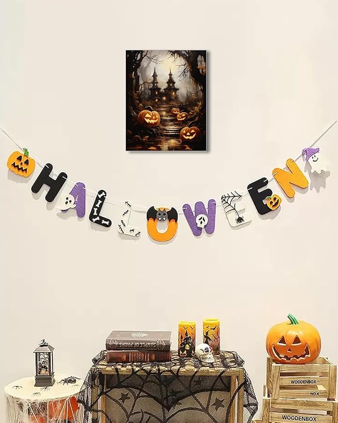 AbcCustomize Halloween Canvas Wall Art - Spooky Haunted House & Eerie Pumpkins Poster, Gothic Fall Decorations for Home, Vintage Halloween Decor Indoor for Living Room, Bedroom & Party-Ruum Studio Home
