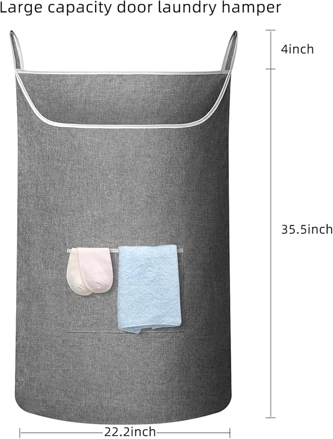 X-Large Hanging Laundry Hamper Bag, Door Hanging Hamper with Front Pocket Dirty Clothes Hanging Laundry Bag Large Size 35X22 inch Door Laundry Basket (Grey)-Ruum Studio Home