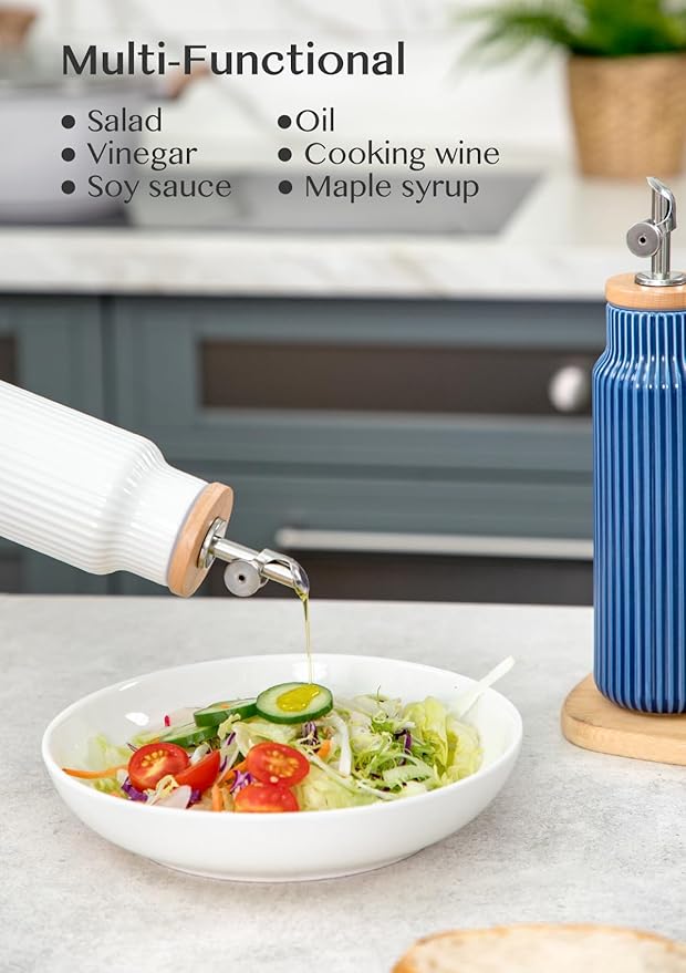 Nucookery Ceramic Olive Oil Dispenser Bottle for Kitchen, 14 oz Opaque Vinegar Dispenser Bottle, Large Capacity Cooking Oil Container for Storage Vinegar, Soy Sauce, Coffee Syrup, White-Ruum Studio Home