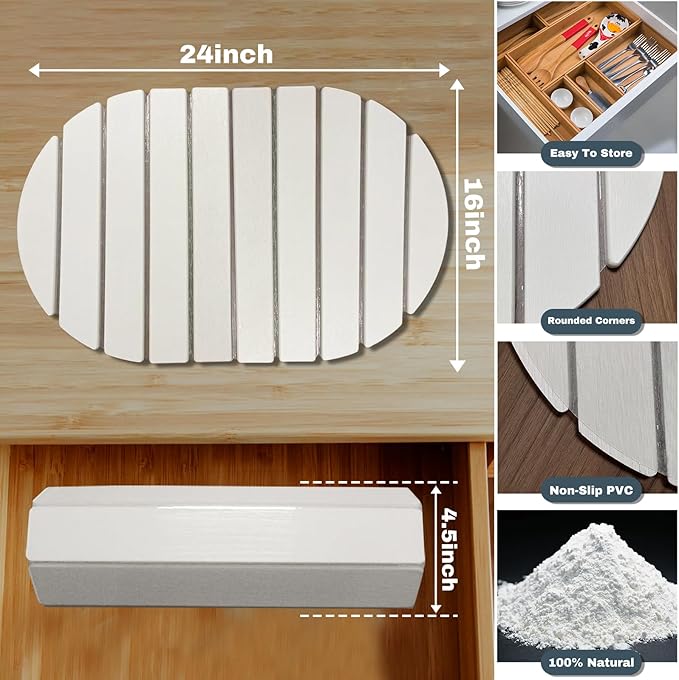 Large Stone Dish Drying Mats for Kitchen Counter, Quick Dry Absorbent Collapsible Dish Drying Mat,Diatomaceous Earth Mats for Dishes Bottles Cups,Match Any Countertop, Elliptical 24 * 16inch-Ruum Studio Home