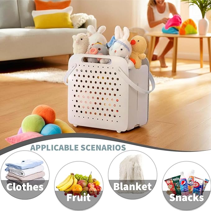 45L Foldable Laundry Basket, Plastic Collapsible Laundry Baskets with Handles, 12 Gallons Dirty Clothes Hamper for Dorm Laundry Room Organization, Freestanding Wall Hanging Laundry Hamper-Ruum Studio Home