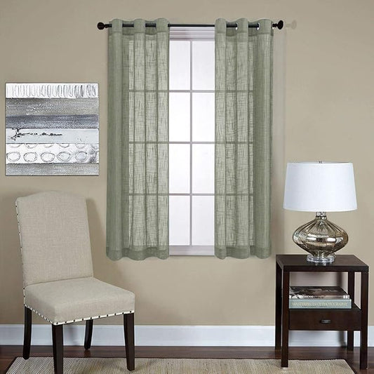 MIUCO Semi Sheer Curtains Poly Linen Textured Solid Grommet Curtains 63 Inches Long for Kitchen 2 Panels (2 x 37 Wide x 63" Long) Sage-Ruum Studio Home