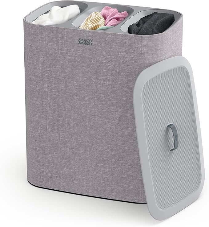 Joseph Joseph Tota Trio 90 liter/23.8 gallon Laundry Hamper Separation Basket with lid, 3 Removable Washing Bags with Handles- Gray-Ruum Studio Home