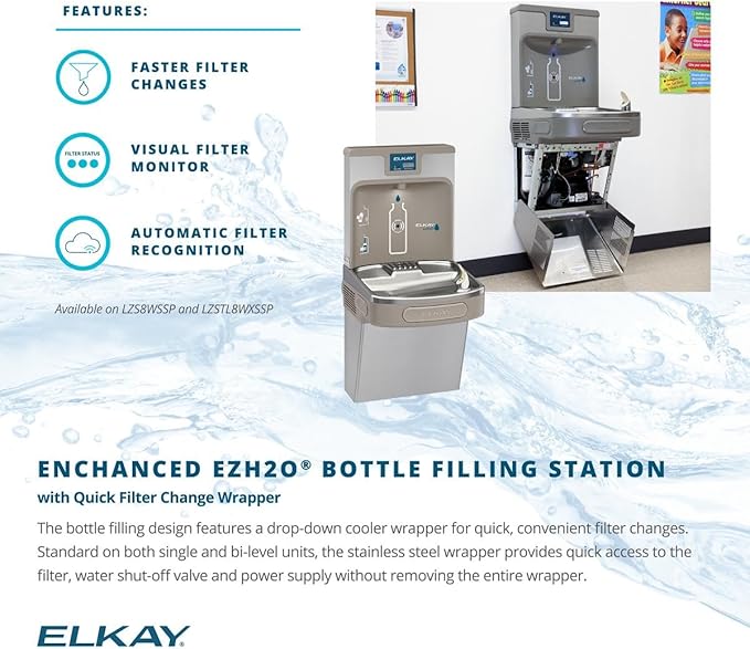 Elkay LZS8WSSP Enhanced Bottle Filler & Single ADA Cooler Refrigerated Stainless High Capacity Lead Drop Down Wrapper-Ruum Studio Home