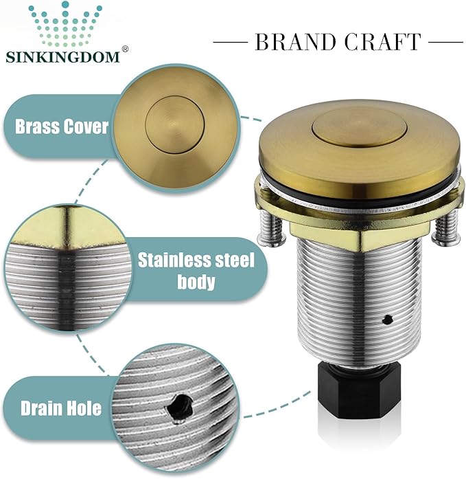 Garbage Disposal SinkTop Air Switch Kit with Stainless Steel Button, Champagne Gold-Ruum Studio Home