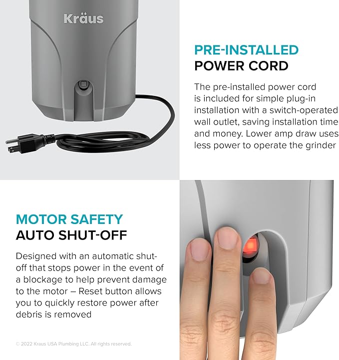 KRAUS® WasteGuard™ High-Speed 1/2 HP Continuous Feed Ultra-Quiet Motor Garbage Disposal with Power Cord and Flange Included and Universal Mount-Ruum Studio Home