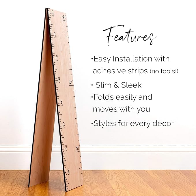 Wooden Growth Chart for Wall - Size Height Chart for Kids, Growth Measuring Board and Kids Height Wall Chart, Growth Chart for Kids, Height Chart for Wall - Natural (63"x6.7")-Ruum Studio Home
