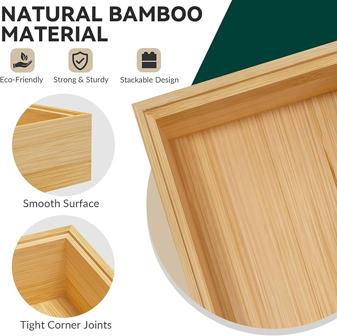 Bamboo Drawer Organizer, Small Silverware Organizer for Kitchen Drawer, Stackable Utensil Tray, 2 Pcs Flatware Organizer, Bamboo 6" x 3" x 2" (Outer), 5.3" x 2.3" x 1.77" (Inner)-Ruum Studio Home