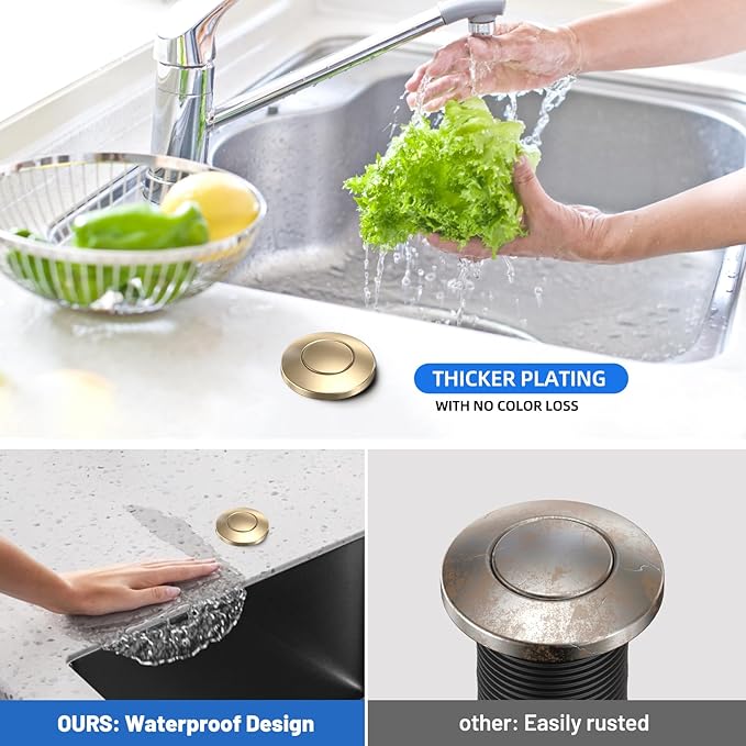 Garbage Disposal Air Switch Kit, UL Listed, Professional Sink Top On/Off Button, Champagne Bronze Finish, Compatible with Delta Faucet, Dual Outlet Universal Fit for All Garbage Disposals-Ruum Studio Home