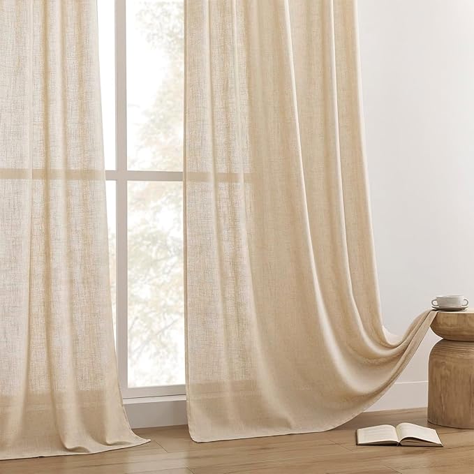 Joydeco Linen Curtains 72 Inch Length 2 Panel Sets,Light Filtering Curtains for Bedroom 52 Inch Wide Living Room Drapes with Back Tabs & Rod Pockets (W52 x L72 Inch, Ecru)-Ruum Studio Home