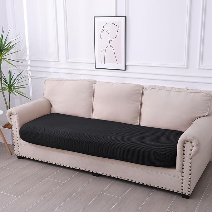hyha Waterproof Couch Cushion Covers for Pets, Non Slip Sofa Seat Cover for Dogs Washable, Soft Thick Stretch Jacquard Fabric, Sofa Slipcovers with Elastic Bottom (1 Piece for Large, Black)-Ruum Studio Home