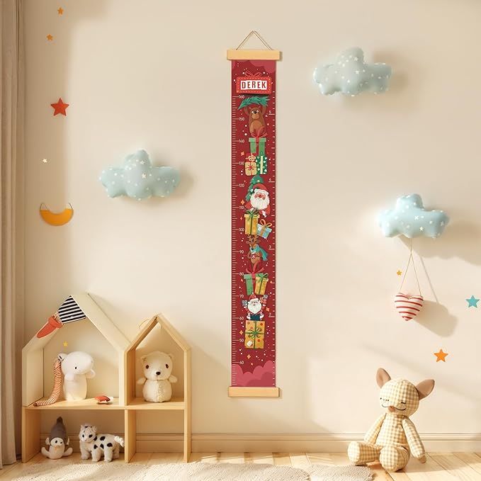 Personalized Name Growth Chart Wall Decor for Kids – Canvas Removable Height Chart Measuring Ruler 59" x 7.9" (Santa Claus Gifts)-Ruum Studio Home