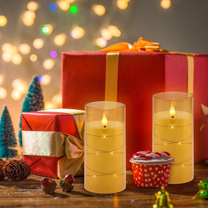 Aignis Flickering Flameless Candles Battery Operated Candles LED Candles with Remote Timer for Home/Wedding/Birthday/Holiday Decor ,Brown 3D Flame Set of 2 (D3 xH6 6")