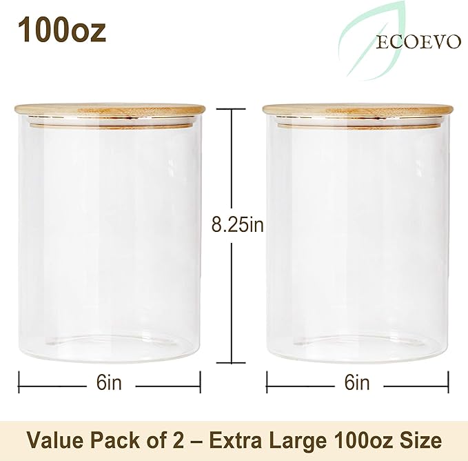 Glass Jars with Bamboo Lids, Glass Food Jars and Canisters Sets, Flour Jar, Large Food Canister with airtight lids, Flour Storage Container, Pantry Jars, 100oz-Ruum Studio Home