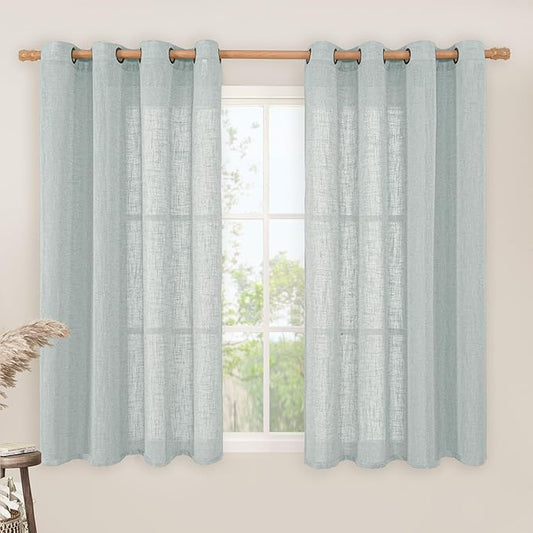 LAMIT Semi Sheer Linen Curtains 54 Inch Length 2 Panels, Greyish Blue Light Filtering Panels Bronze Grommet Neutral Drapes for Bedroom/Window/Dining Room, 52 x 54 Inch-Ruum Studio Home