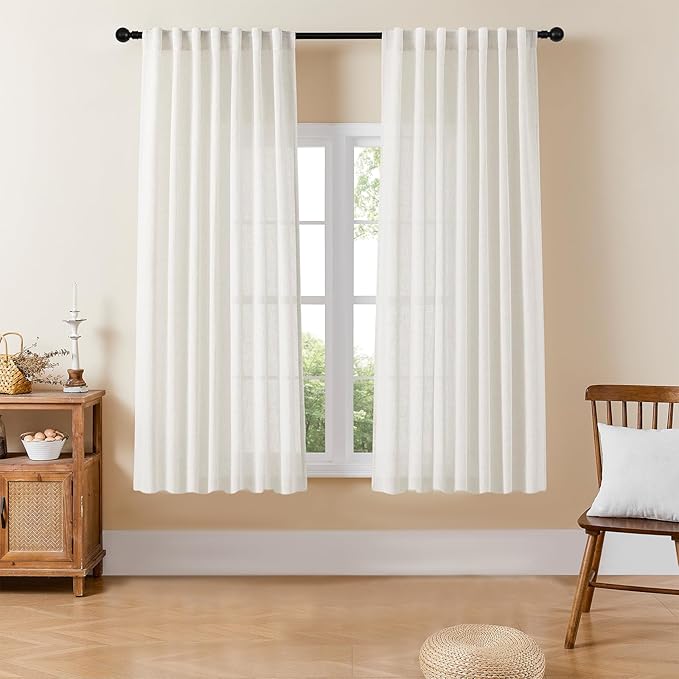 Joydeco Linen Curtains for Bedroom 63 Inch Length 2 Panels Set,37 Inch Wide Light Filtering Curtains for Living Room, Off-White Curtains with Back Tab & Rod Pockets (37x63 inch, Off-White)-Ruum Studio Home