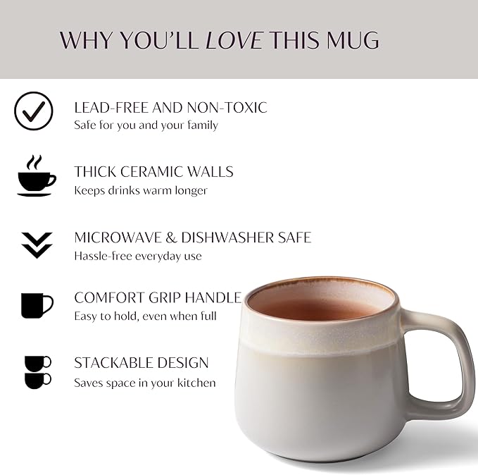 Ceramic Coffee Mugs Set of 4, 12 oz Stoneware Coffee Cups with Comfortable Handle for Latte, Tea, Cappuccino, Cocoa -Microwave and Dishwasher Safe - Modern Unique Aesthetic - Reactive Glaze-Ruum Studio Home